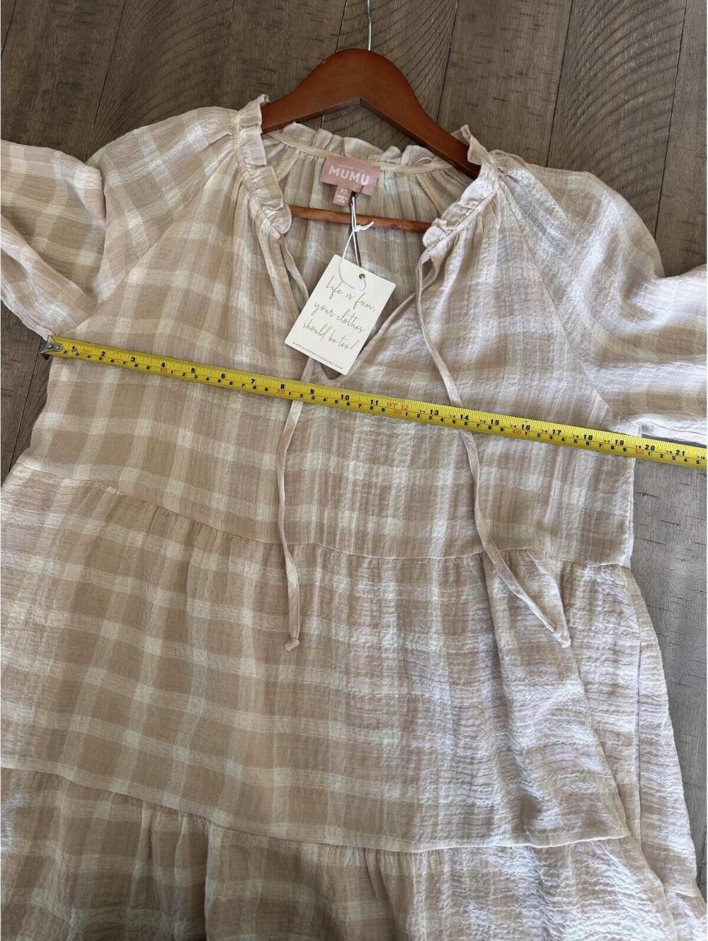 NWT Show Me Your MuMu Viola Plaid Bell Sleeve Mini Dress Beige/ Cream Women’s XS - Picture 9 of 15